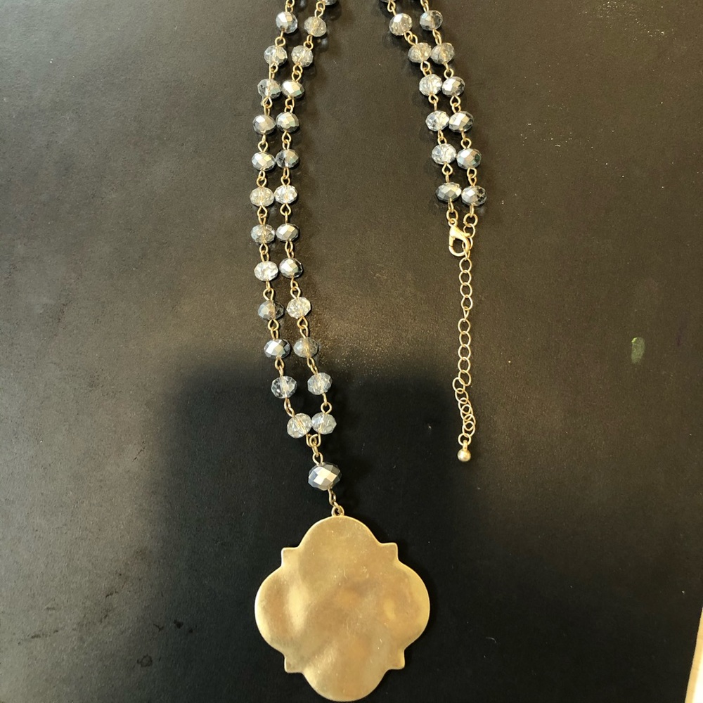 Gold Medallion Rhinestone Necklace - Picture 5 of 10